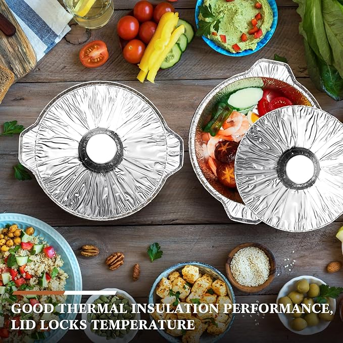 24 Disposable Aluminum Pot with Lid Round Foil Pans Disposable Cookware Food Container for Vacation Trips Camping Baking Heating Cooking (33.8 oz)
