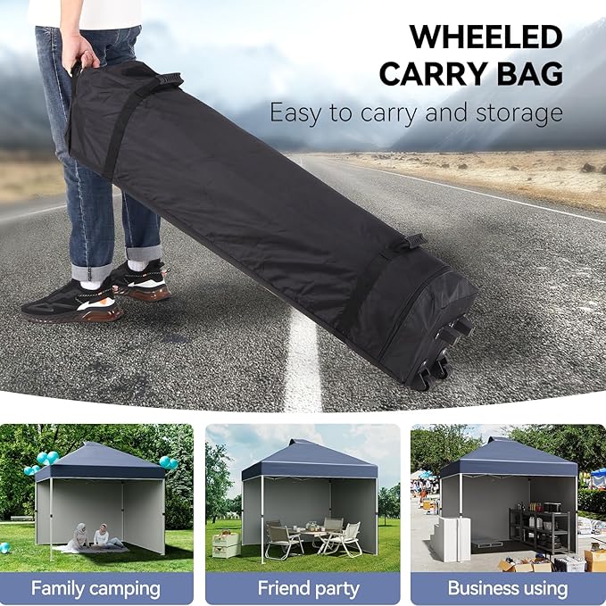 10 x 10 Pop Up Canopy, All Season Instant Canopy with 2 Sidewalls and Vented Roof, Portable Party Tent with Wheeled Carry Bag and Sandbag for Camping, Picnic, Party, Navy Blue