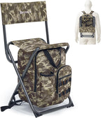 X Strike Fishing Chair with Cooler and Backrest, Folding Backpack Chair for Adults up to 350 lbs, Fishing Stools Portable for Outdoor, Camping, Hiking