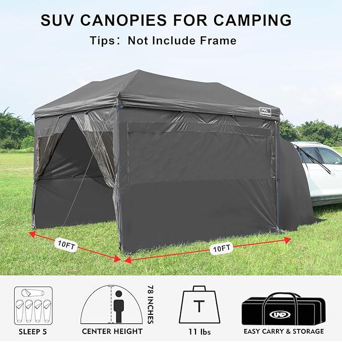 KAMPKEEPER 5pcs Sidewalls for 10X10 Commercial Instant Canopy Tent, Converts Canopies into Tent for Camping with Removable SUV Tailgate (Canopy Pole/Shelter NOT Included) (Black)