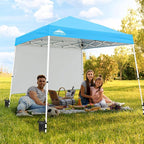 EAGLE PEAK 10x10 Pop Up Canopy Tent with Sidewall, Compact, Portable Slant Leg Instant Sun Shelter for Beach, Sports, & Camping, 10x10 Base 8x8 Top, Light Blue