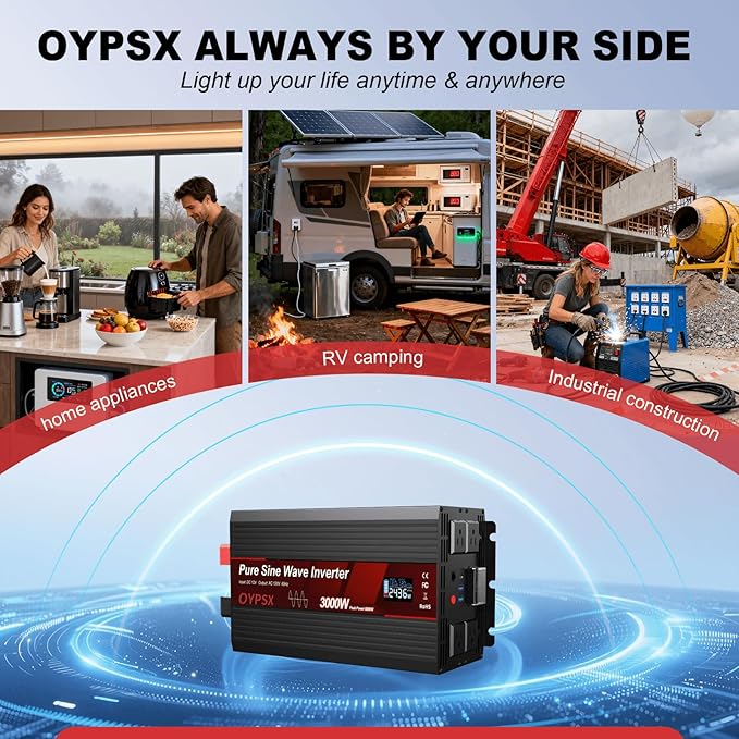 3000W Power Inverter 12V to 110V 120V AC Pure Sine Wave Inverter for RV Truck Camping,Outdoor Off-Grid Power Converter with LCD Display,Wired Controller,AC Outlets USB Ports(12V-3000Watt)
