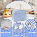 Lunch Bag For Women, Cooler Insulated Lunch Box For Travel Work Picnic College School Adult Large Capacity Lunch Bags, Blue Stripe