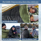Double Sleeping Bag for Adults Machine Washable 2 Person Camping Sleeping Bag Queen Size Waterproof with Compression Sack for Cold Weather 3-4 Seasons