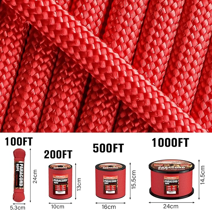 Paracord Rope 750 - Parachute para Cord 4mm 11 Strand Spool Rope Utility Nylon String for Outdoor Camping Survival Utility Tent Crafting DIY Projects - Red 100ft