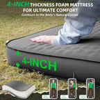 Self Inflating Sleeping Pad with Electric Pump, 3.15" Ultra-Thick Memory Foam Camping Sleeping Mat with Pillow, 9.5 R-Value Insulated Camping Pad Mattress for Travel Car Tent (Grey-4Inches)