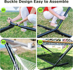 Double Hammock with Stand for Outdoor, Heavy Duty Portable Hammock with Adjustable Steel Stand for Patio, Garden, Beach, Backyard - Includes Carrying Bag,Dark Grey