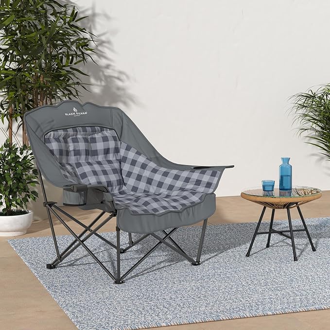 Black Sierra Oversized Camping Chair for Adults – 400 lb Heavy Duty Folding Chair with Cup Holders & Carry Bag
