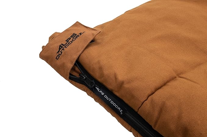 ALPS OutdoorZ Redwood -10°F Flannel-Lined Sleeping Bag with Cotton Canvas Shell, Heavy-Duty Zippers, Oversized Rectangle Design, Cold Weather Camping & Hunting Gear