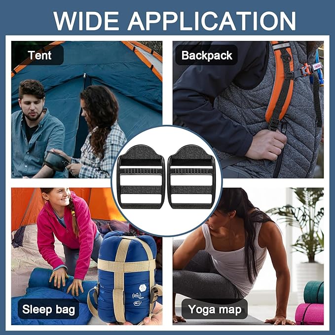 CooBigo 50 Pack Plastic Ladder Lock Buckles, 1" Ladder Slider Buckle for Backpack Strap Nylon Webbing Clip Replacement, Outdoor Camping Gear Sleeping Bag Tent Tie Down Strap Accessories (Black)