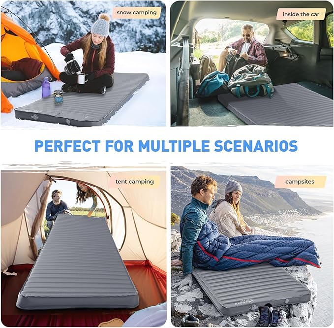 Elegear CumbreX™ Air & Foam Camping Sleeping Pad, HexaFoam Camping Mattress Pad with Built-in Foot Pump Memory Foam Camp Pad 4-Season R-Value 9.5 Camp Sleeping Mat for Travel/Car/Tent, Gray