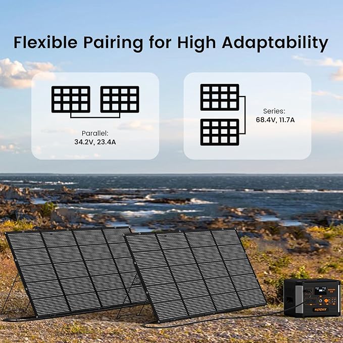 400W Portable Foldable Solar Panel - Lightweight Charger with Upgraded Bracket, 34.2V Waterproof 400 Watts Solar Charger for RVs, Campervans, Power Outages, and Outdoor Sheds