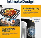 VIVOHOME Oval Cast Iron Grill with Interchangeable Grates & Griddle, 2 Furnace Doors for Heat Control, Includes Gloves, Poker and UV-Resistant Cover