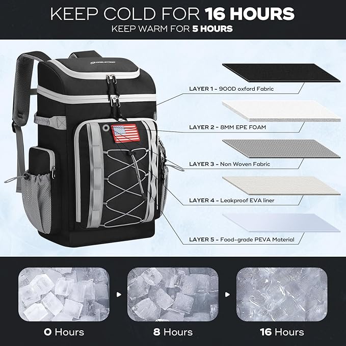 Maelstrom Backpack Cooler,Soft Lightweight Leakproof Cooler Backpack,Men Women 35/50 Can Insulated Cooler Bag,Keeps Hot/Cold for Up to 16 Hours,Perfect for Camping, Beach