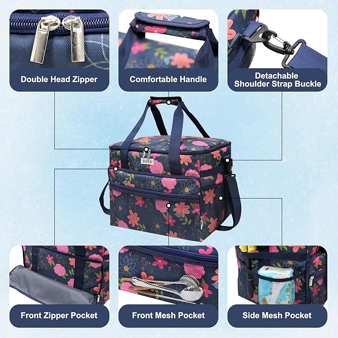 Soft Cooler Bag Floral 40 Cans, Collapsible Insulated Large Lunch Bag for Women, Portable Storage for Camping Travel Picnic BBQ Beach