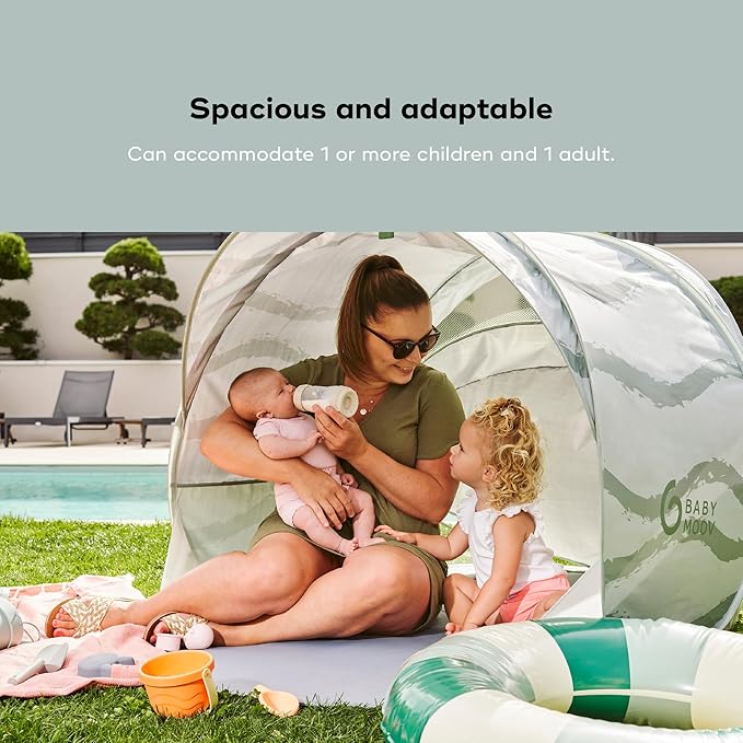 Babymoov Moov & Protect Anti-UV Cooling Beach Tent for Babies with Integrated Mosquito Net, Portable, Green Lagoon (Summer 2025 Edition)