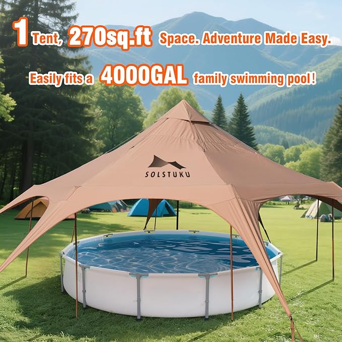 SOLSTUKU 4 Season Canvas Bell Tent, 270 sq ft, 9.8 ft Peak Height, 10 Person, Free Standing, Zipper Closure, Compact Style, Camping & Hiking, Family Camping, Cold-Weather, Outdoor Activities