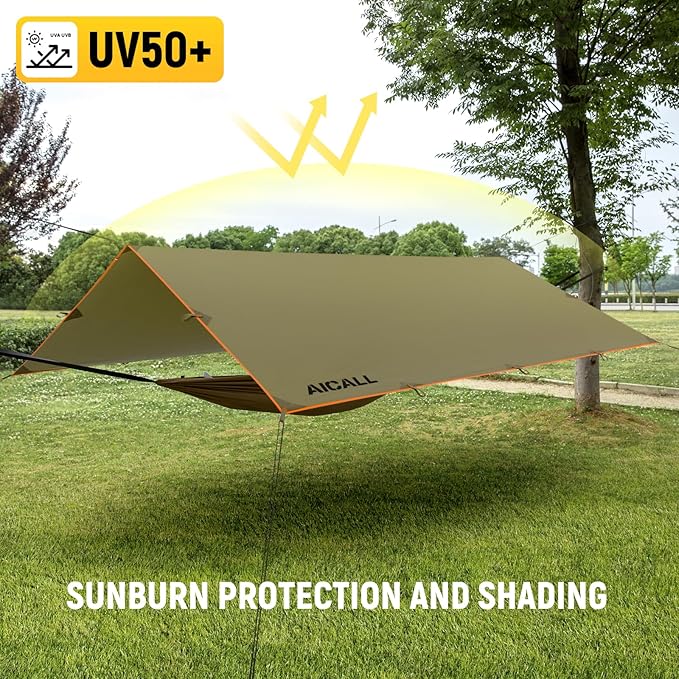 Waterproof Camping Tarp 10 x 10ft Survival Tent Backpacking Portable Tarp Multifunctional Anti-UV Shelter for Outdoor (Olive Green)