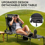 FUNDANGO Chaise Lounge Chair Outdoor, 5-Position Folding Tanning Chair with Detachable Side Table & Pillow, 180° Lay Flat Portable Beach, Heavy Duty U-Frame for Patio, Pool, Lawn, 265lbs (Black)