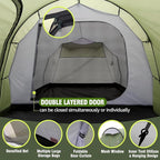 Chihee Camping Tents Tunnel Tent 4 Person Family Tents with 2 Doors Extra Large Weatherproof Shelter 4 Seasons Tents with Screened Porch Room Awning Include Rainfly Carry Bag Travelling Outdoor Hiking