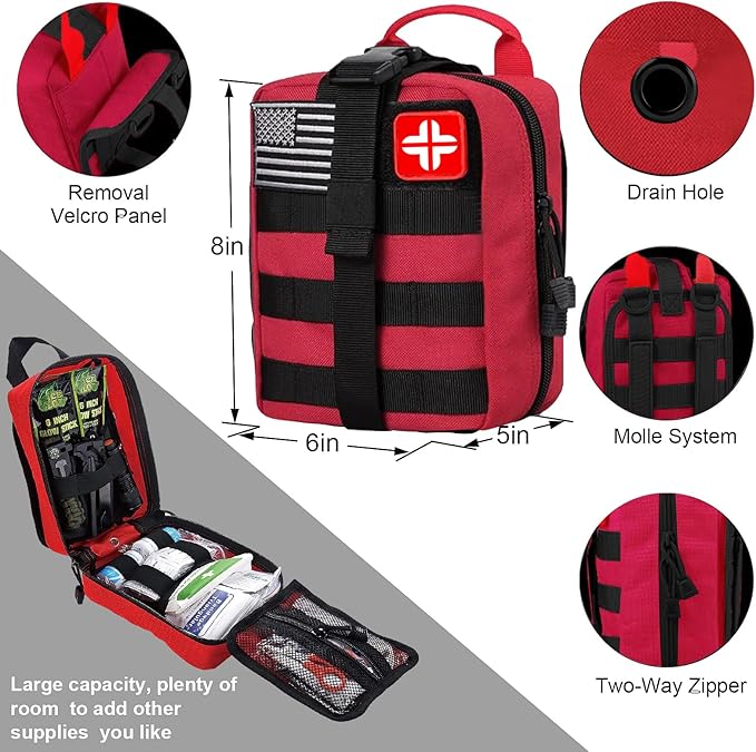 LUXMOM Gifts for Men Dad Christmas, Survival Kit and First Aid Kit, 142 Pcs Survival Gear and Equipment with Molle Pouch, Camping Essentials for Men Outdoor Adventure