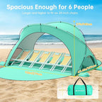 Beach Tent Sun Shelter, Beach Shade Tent with UPF50+ UV Protection, Sun Shelter for 1-6 Person, Beaches Shade with 2 Zippered Doors, Portable Tents for Camping Fishing, Green