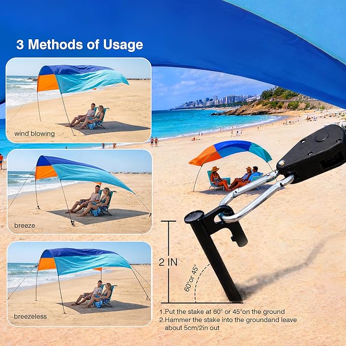 Wind Portable Beach Shade Canopy | Quick 3-Minute Setup | 150 Sq. Ft. Sun Shelter for Up to 8 People | Lightweight with UPF 50+ Protection | Ideal Sun Shelter & Beach Tent for Family Outings
