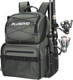 PLUSINNO Cooler Fishing Backpack with Rod Holders 45L Large Water-resistant Fishing Tackle bag Store Fishing Gear Fishing Gifts for Men Father, Sport Bags
