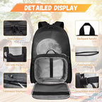 Moon Wolf Backpack for Men Cool Bookbag with Lunch Bag Large Capacity School Bag with Detachable Lunch Box for College Travel Camping Casual Book Bag