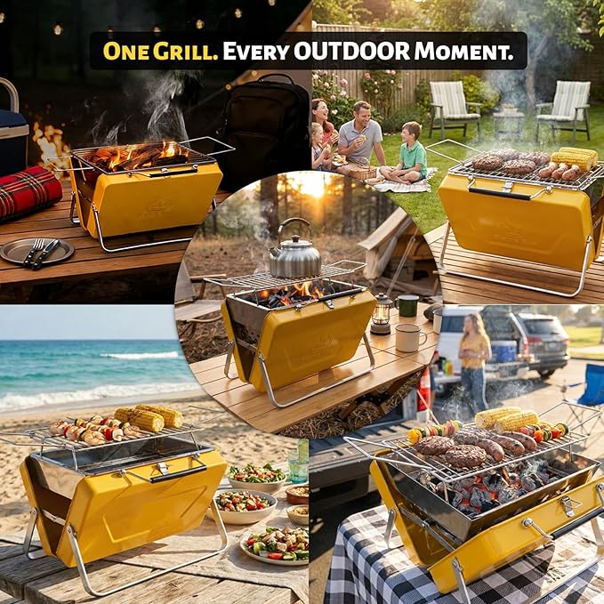 Ranger Portable Charcoal Grill – Compact Lunchbox‑Style Folding BBQ for Camping, Beach & Tailgating | Dual‑Zone Heating, Stainless Steel Body, Quick Setup, Includes Tong & Cleaning Brush