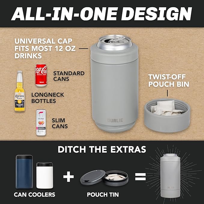 DUALIE Lower Deckie - Insulated 12 oz Can Cooler with Pouch Container - Universal Drink Holder with Built-in Pouch Bin - Choose Your Color