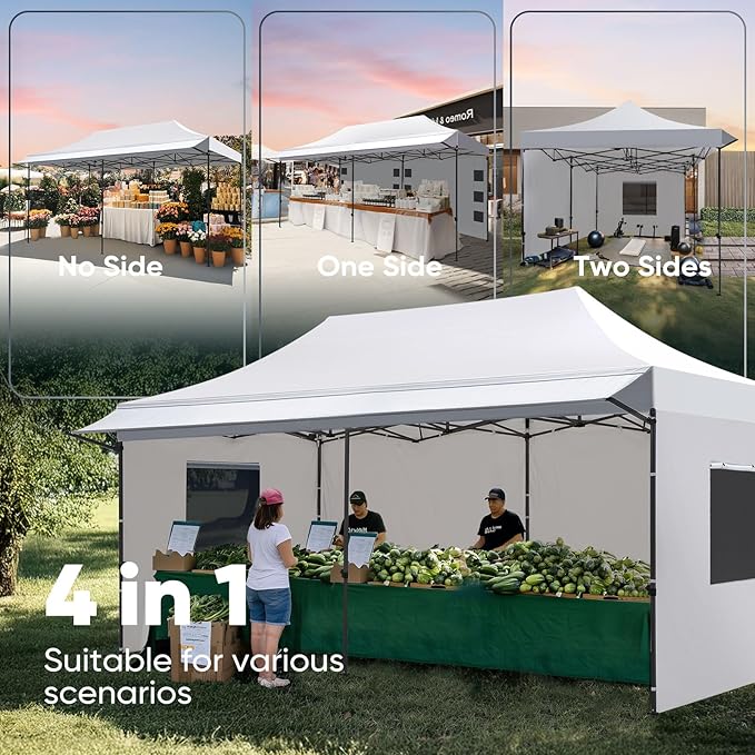 Quictent 10x20 Heavy Duty Pop up Canopy Tent with Sidewalls, Commercial Grade Instant Shelter with Wheeled Bag for Outdoor, Parties, Markets, 600D PU Coated UPF 50+ Sun Shield