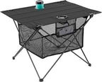 Lightweight Camping Table - Portable Folding Beach Side Table w/2 Cup Holders & Large Storage Basket, Compact Fold for Tailgate Travel Outdoor Fishing Picnic | 29.2" W x 21.7" D (Black)