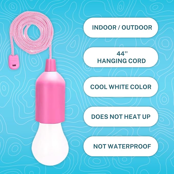 4 Hanging LED Kids Safe Lights for Treehouse, Playhouse, Camping, Indoor/Outdoor, Battery-Operated Lamps with Pull Chain