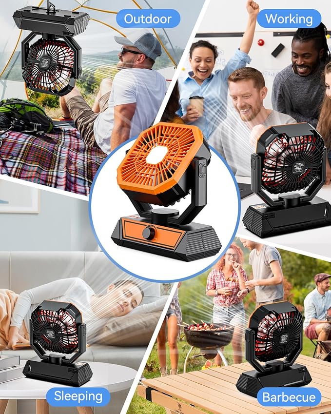Portable Camping Fan with 20000mAh Rechargeable Battery, USB-C Battery Powered Fan for Indoor Outdoor Use, Ultra Quiet Battery Operated fan for Travel, Tent, Beach, Picnic, BBQ, Desk, Home