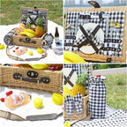Picnic Basket for 2 with Blanket, Willow Picnic Basket Set with Shoulder Strap&Wine Pouch, Large Willow Hamper with Insulated Cooler for Outdoor, Camping, Beach, Couples, Wedding Gift