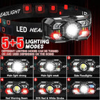 Headlamp Rechargeable 2Pack, 3000 Lumen Ultra-Light Bright Headlamp Flashlight with White Red Light, LED Headlight, 5+5 Mode for Outdoor Camping Fishing Running Hiking