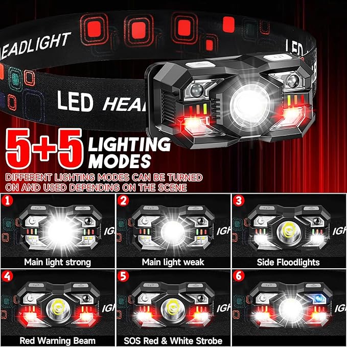 Headlamp Rechargeable 30Pack, 3000 Lumen Ultra-Light Bright Headlamp Flashlight with White Red Light, LED Headlight, 5+5 Mode for Outdoor Camping Fishing Running Hiking (30)