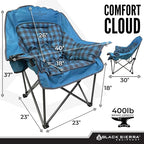 Black Sierra Oversized Camping Chair for Adults – 400 lb Heavy Duty Folding Chair with Cup Holders & Carry Bag