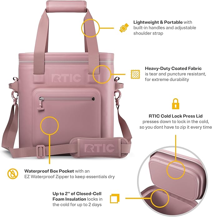 RTIC 20 Can Ultra-Tough Soft Cooler Pro, Insulated, Waterproof, Leak Proof, Portable Floating Bag for Beverage, Drink, Lunch, Outdoor, Beach, Car,Camping, Picnic, Fishing, Boat
