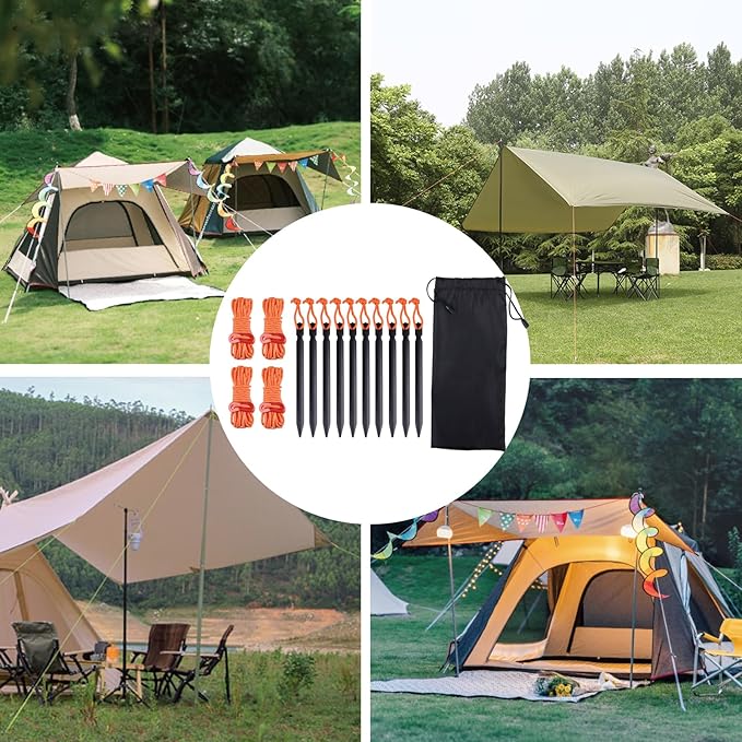 TRIWONDER Aluminum Tent Stakes Pegs & Reflective Guylines with Tent Cord Tensioners for Camping, Hiking, Backpacking (Orange)