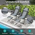 GYMAX Patio Chairs with Ottomans, Outdoor Recliner Set of 2 with 7-Level Backrest, Armrest, Detachable Headrest & Back Pocket, Padded Folding Camping Lounger for Lawn Balcony Backyard (2)