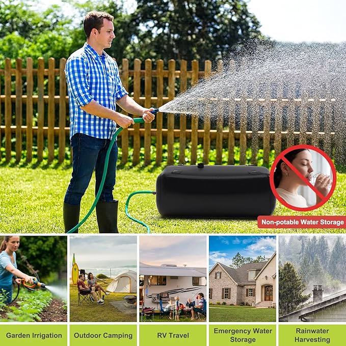 150 Gallon Water Storage Bladder - 1000D PVC Black RV Water Bladder, Portable Collapsible Storage Tank Containers for Gardens, Camping, Emergency Use