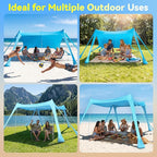 Beach Tent Sun Shelter - 10x10FT Beach Shade Canopy UPF50+ Protection Easy Setup, with 8 Sandbags, 4 Stability Poles, Sand Shovel, Ground Spikes, Outdoor Shade for Sand, Camping, Fishing