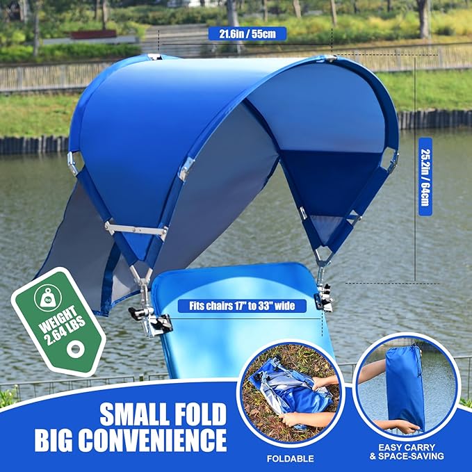Universal Chair Umbrella Canopy, UPF 50+ Chair Sun Shade Attachment with Adjustable Clamp Fits Most Brands’ Beach, Camping, Lawn, Wheelchair, Tanning, Zero Gravity, Lounge, Fishing Chairs, 2 Pack
