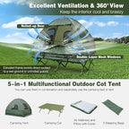 Goplus Camping Tent Cot, 5-in-1 Folding Camping Bed with Awning, Air Mattress, Sleeping Bag, Bedspread, Off Ground Elevated 1-2 Person Cot Tent with Carrying Bag, Air Pump for Camping Picnic Outdoor