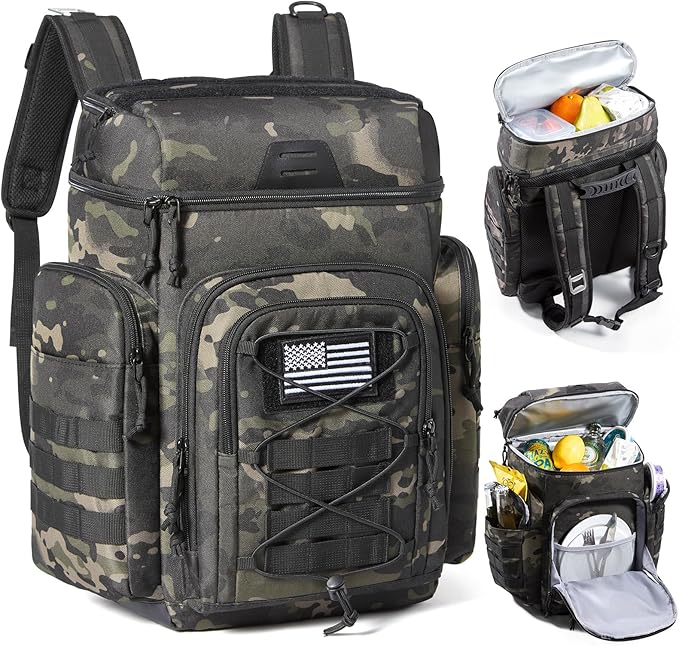 TOURIT 30L (42 Cans) Tactical Cooler Backpack – Military-Grade Insulated Back Pack with 16H Ice Retention, Leakproof Multi-Pocket Cooler Bag for Camping & Hiking, Featuring DIY Hook & Loop Panel