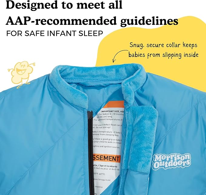 Morrison Outdoors Little Mo 40° Baby Sleeping Bag (6-18 Months) The Camping Sleeping Bag for Babies and Toddlers with Adjustable Open-and-Close Cuffs and Thick, Lofty Insulation.