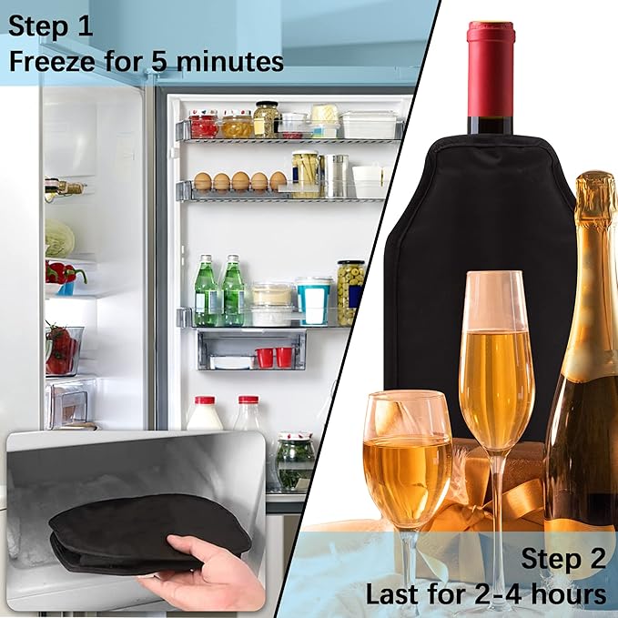 Wine Cooler Sleeve, Wine Bottle Gel Cooler Sleeve Freezer Chiller, Long Lasting Keep Wine Cool and Chill Sleeve for Prosecco Champagne Beer Wine Bottles