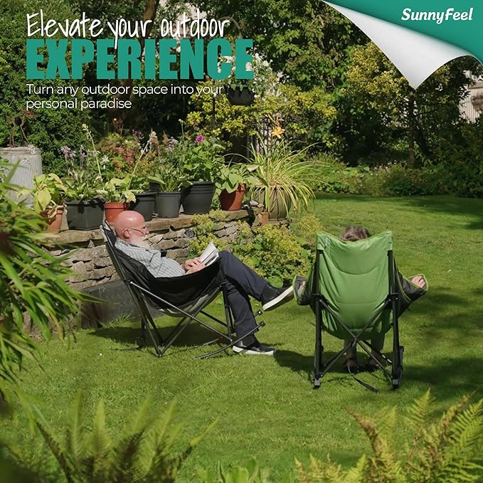 SUNNYFEEL Oversized Rocking Camping Chair 2 Pack, Fully Padded Patio Chair with Side Pocket, High Back Portable Lawn Recliner with Carry Bag, Outdoor Rocker Camp Chairs for Adults Heavy Duty 500 LBS